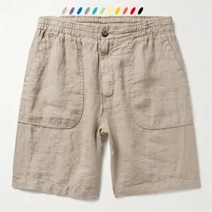 Pantaloncini <span class=keywords><strong>da</strong></span> uomo personalizzati in lino <span class=keywords><strong>Bermuda</strong></span> traspirante a vita media stile Casual a gamba dritta con coulisse interna al ginocchio in tinta unita - Product Image 1