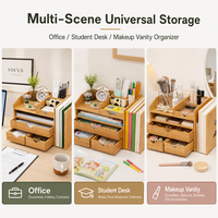 Organizador de Documentos de Bambú Natural Sostenible de 4 Niveles Ajustables, Caja de Archivo para Oficina y Hogar con Estantes Deslizantes