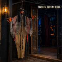 SIPKLR Décoration d'Halloween suspendue de 47 pouces, citrouille, sorcière, fantôme effrayant animé avec yeux LED lumineux pour décoration extérieure