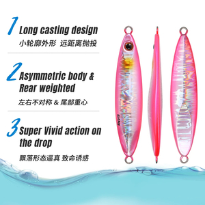 Fuhui 20g 30g 40g 60g Jig métallique de pêche en mer à lancer lent, appât artificiel dur à longue portée, yeux 3D, leurre de pêche à la côte à lancer lent - Product Image 3