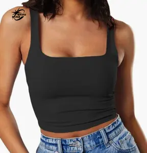 Werksverkauf individuelles Damen-Spaghettiträger geripptes Damen-Fitnes damen-Stubtop ärmelloses Fitness-Workout Damen Schneidobergriff Y2K Tank-Oberteil