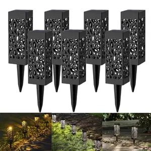 GArden metal Led Outdoor Lamp Decoration Hollow Ground Pathway Night Iron corten steel Warm White Led Solar Light