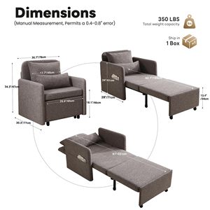 Fauteuil convertible réglable 3-en-1, canapé-lit long escamotable, canapé simple <span class=keywords><strong>pour</strong></span> appartement, dortoir, université - Product Image 2