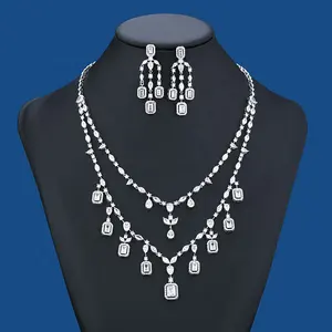 Jewelry Set Zircon Copper Classic Trendy Romantic New Popular Pendant Necklace Earring Flower Women