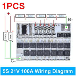 Carte de protection de batterie au lithium 5S 4S 3S BMS 100A 21V 18V 16.8V 12V 18650 Li-ion LMO Ternary avec équilibrage de charge - Product Image 6