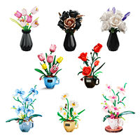 Vase à fleurs en briques de construction compatibles, collection de roses, ornement en plastique, jouets DIY pour enfants