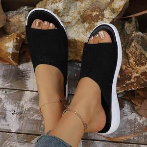 Sandales à enfiler pour femmes en maille tricotée respirante, à bout ouvert ajouré, à plateforme épaisse, décontractées d'été - Product Image 5