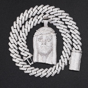 Joyería Hip Hop Personalizada, Colgante de Plata de Ley S925 con Moissanita VVS, Colgante de Jesús con Incrustaciones de Diamantes, Collar Cubano para Raperos - Product Image 2