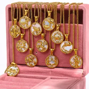 Collana con moneta zodiacale placcata oro 18 carati prezzo collana con catene in acciaio inossidabile collana in oro 18 carati