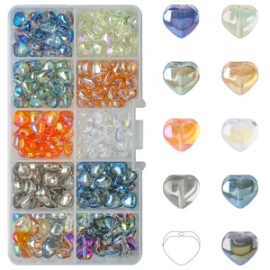 Zhubi 10 Gitter Herzform Glasperlen Set 300PCS 8MM Glatte Herz kristalle Lose Perlen für DIY Herstellung von hand gefertigten Modeschmuck