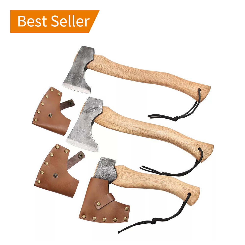 Hot Sale Carbon Steel Ax 13 15 Inch Camping Outdoor Tactical Wooden Handle Hatchet With Leather Sleeve for Carving