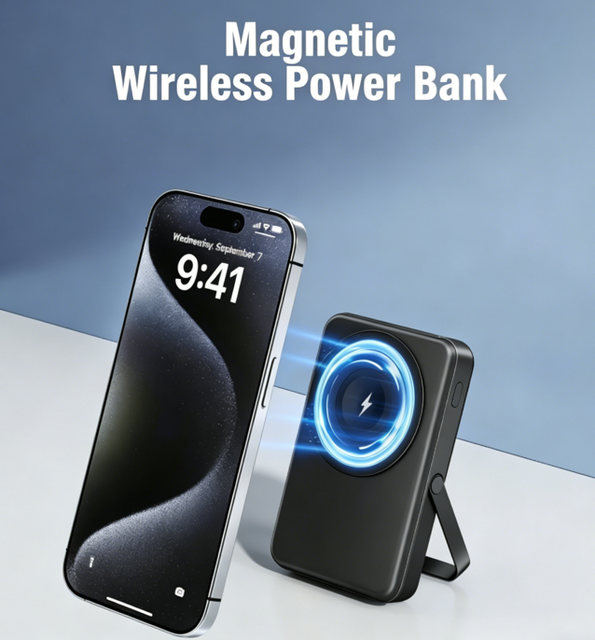 Magnetic Wireless Charging Power Bank 9000mah 12000mah 22.5w Fast Charging Portable Power Bank Multi-Device Charging with Stand