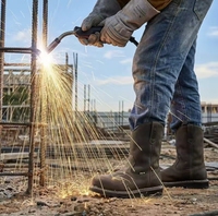 Bottes de travail en cuir Wellington pour hommes, à embout en acier, imperméables, antidérapantes, avec semelle extérieure en caoutchouc, doublure en fourrure, usage industriel, design à enfiler, EH