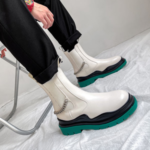 Botas <span class=keywords><strong>Chelsea</strong></span> de Otoño para Hombre, Blancas, a Media Pantorrilla, con Suela de Goma Gruesa, con Elevación Interna, Estilo Dr., de Cuero de Microfibra, para Hombres Jóvenes - Product Image 1