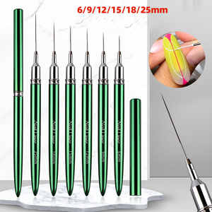 Private Label Green Metal Handle 12mm 15mm 18mm 25mm Extra Long Gel Nail Liner Brush Kit <b>Set</b> with Cap Manicure Salon Brushes - Product Image 2