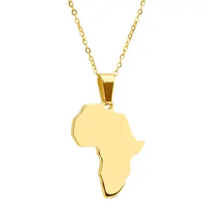 Colar mapa joias, homens mulheres aço inoxidável cor dourada áfrica mapa de presente moda venda africano mapa