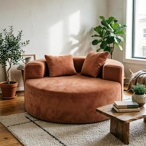 Contemporary <strong>Brown</strong> Modular Sectional Sofa Corduroy Fabric Memory Foam Circular Conversation Pit Seating for Apartment Office - Product Image 4