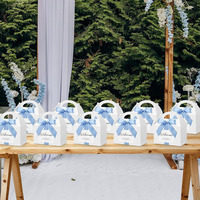 B802 bleu clair grandes boîtes à pignon avec poignées ruban étiquette fête faveurs bienvenue traiter mariage hôtel cadeau emballage invité boîte-cadeau