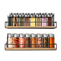Étagère à épices multifonctionnelle pour cuisine, organiseur de bureau à 2 niveaux, conteneur de rangement en métal et bambou pour cuisine, organiseur d'épices pour cuisine