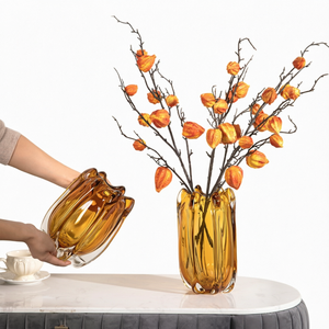BEST Modern Large <b>Glass</b> <b>Vase</b> Table Flower Vessel Amber Gradient Grey Coastal Design Eco-Friendly Handmade Wedding for Living - Product Image 1