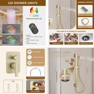 <span class=keywords><strong>Douche</strong></span> de luxe 20*14 pouces de style américain en acier inoxydable noir mat avec lumière LED encastrée au plafond et douchette à main à tige réglable <span class=keywords><strong>pour</strong></span> hôtel - Product Image 3