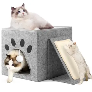 Wholesale Cube Cute Foldable Folding Portable Multifunctional Indoor Cat Scratcher House Pet Beds