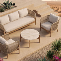 Meubles modernes de luxe en bois de teck imperméables avec coussins balcon jardin patio hôtel sectionnel modulaire canapé d'extérieur
