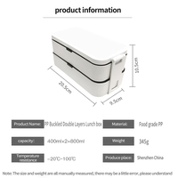 Boîte à lunch bento en plastique à 2 niveaux, sans BPA, compatible lave-vaisselle et micro-ondes, récipient de stockage alimentaire avec couvercle pour adultes, boîte réutilisable