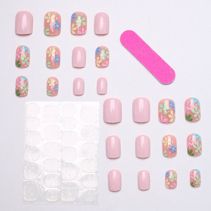 Juego <span class=keywords><strong>de</strong></span> 24 <span class=keywords><strong>Uñas</strong></span> Postizas Coloridas con Diseño Floral, Cortas, Cuadradas, Estilo Francés, <span class=keywords><strong>Color</strong></span> <span class=keywords><strong>Rosa</strong></span> <span class=keywords><strong>Claro</strong></span>, Acrílicas, Cobertura Total, Brillantes, para Primavera/Verano - Product Image 4