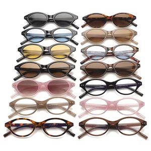 Lunettes de soleil ovales petites couleur bonbon anti-lumière bleue UV400 avec rivets vintage 2025 pour femmes - Product Image 3