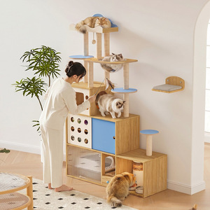 Cloud <b>Cat</b> Climbing Tree 4 Levels Solid Wood Multilayer Board Large Space Storage Cabinet For Living Room Pet Furniture - Product Image 2