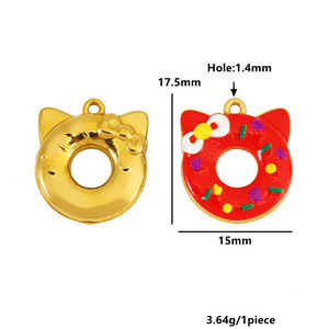 Colgante de Oreja de Gato en Forma de Donut, Acero Inoxidable, Chapado en Oro de 18K, Dije de Dibujos Animados, Accesorio de Joyería DIY - Product Image 2