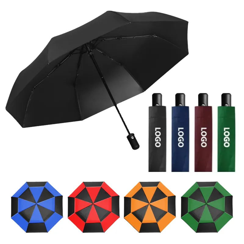 Toptan özelleştirmek ışık şemsiye yağmur Uv yarı otomatik özel Logo Golf şemsiye güneş katlanır şemsiye