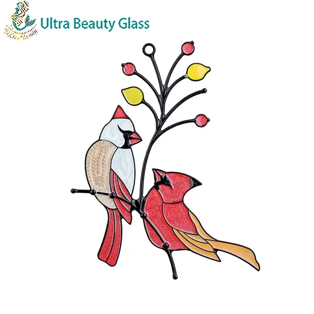 पक्षी दाग कांच की खिड़की पर्दे पक्षी Suncatcher हाथ चित्रित ग्लास कला सजावट