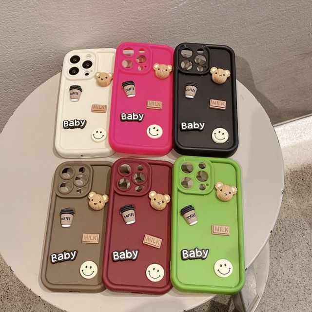 DIY Milk Coffee Smiling Face Baby Bear TPU Mobile Phone Case for iPhone 7 8 Plus XS XR 11 12 13 14 15 Pro Max Protect Back Cover