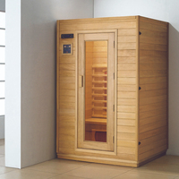 Sauna moderna de madera maciza al aire libre de cedro rojo con siete luces de colores para uso en Villa