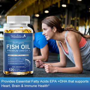 Complément alimentaire en gélules d'huile de poisson oméga 3, riche en DHA et EPA, sans OGM, sans produits laitiers, 120 gélules, pour adultes, améliore la vue - Product Image 3