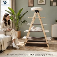 Tour à chat en bois en forme de A, multi-niveaux, avec hamac, perchoir, mobilier d'escalade d'intérieur et lit moelleux, vente en gros