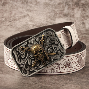 Multi-Designs Femmes Western Horse Cowboy <span class=keywords><strong>Ceinture</strong></span> en cuir PU Hommes Floral Gravé Bull Buckle Belts - Product Image 6