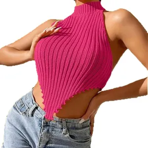 Fashion summer custom crop tank top women sleeveless knit top custom sweater vest tank top women