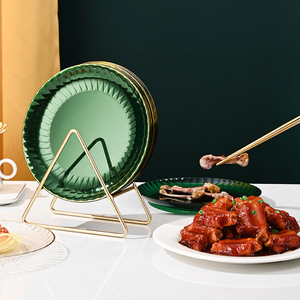 Delicate Plate Transparent Round Snack Plate Gold Rimmed Desktop Storage Rack For Party Food Serving - Product Image 5