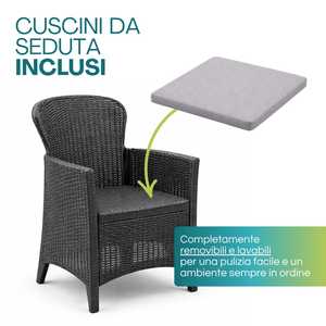 Ensemble salon de jardin en rotin tressé, 2 fauteuils, table basse avec coussins, modèle Akita - Product Image 4