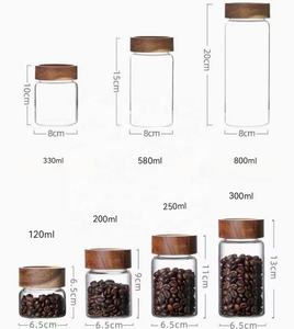 High Borosilicate Glass Transparent <b>Storage</b> <b>Jars</b> Wooden Cover Eco-Friendly Sealed Food Containers 201-300ml Capacity Minimalist - Product Image 1