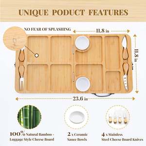 Plateau de service pliable en bambou pour <span class=keywords><strong>charcuterie</strong></span> et fromages, plateau à collations, <span class=keywords><strong>planche</strong></span> à découper pour cadeau de pendaison de crémaillère - Product Image 4