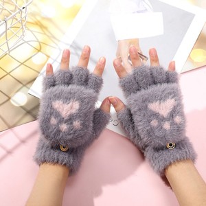 Guantes de invierno de felpa para mujer, guantes cálidos de punto con tapa abatible para ciclismo, desplazamientos, compras, color gris - Product Image 3