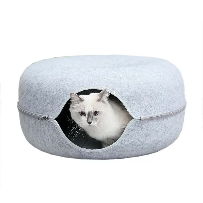 Wholesale Felt Donut Tunnel Cat Nest Four-Season Universal Cat Caves Semi-Enclosed Removable Zipper Cat Bed