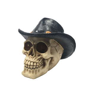 Original tête de mort en résine, accessoire de décoration en forme de crâne, motif Cow Boy, pour Halloween - Product Image 1