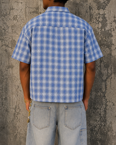 Custom T-<b>shirt</b> Manufacturer <b>Patchwork</b> Over Size Button Down up Short Sleeve Check Plaid Blank Boxy Fit Cropped Flannel <b>Shirt</b> Men - Product Image 3