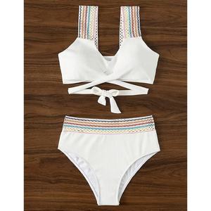 Traje de Baño Bikini de Cintura Alta para Mujer, Diseño Personalizado 2024, Estampado de Plátano, Conjunto de Dos Piezas - Product Image 1