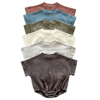Barboteuse en coton pour bébé fille, sweat-shirt à manches courtes avec poche, vêtements de nuit d'été solides pour bébés